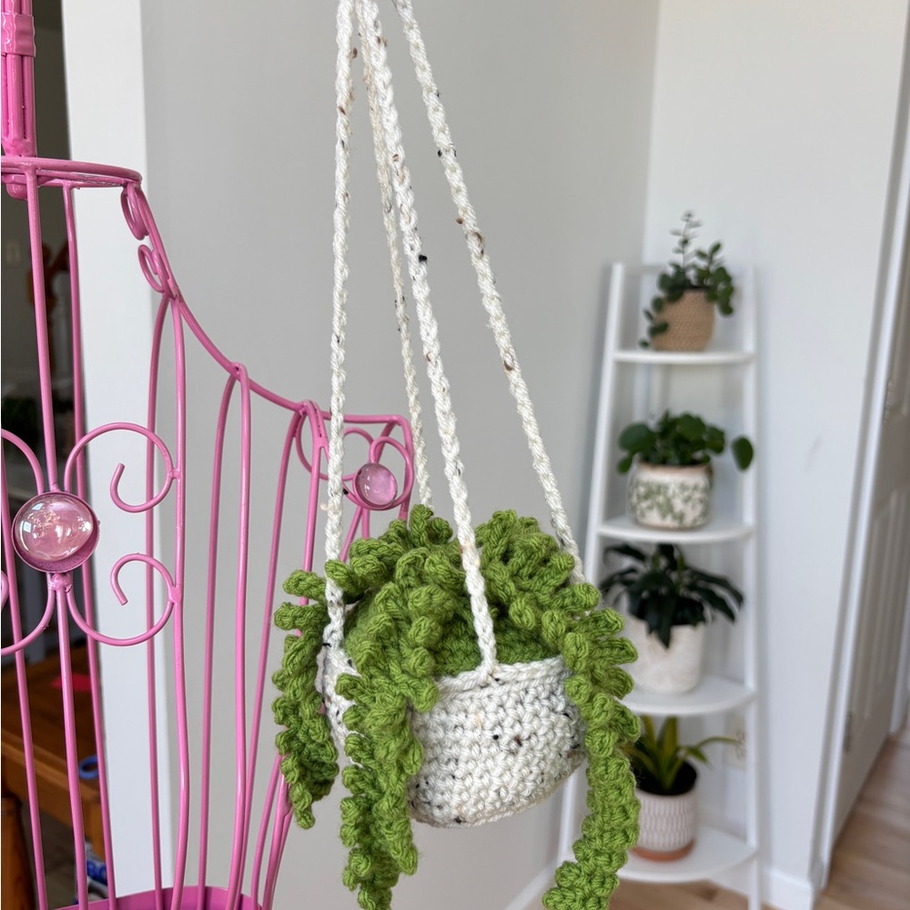 New Crochet Plant Green Hanging Fern Plant Boho Planter Home Decor - Picture 5 of 5
